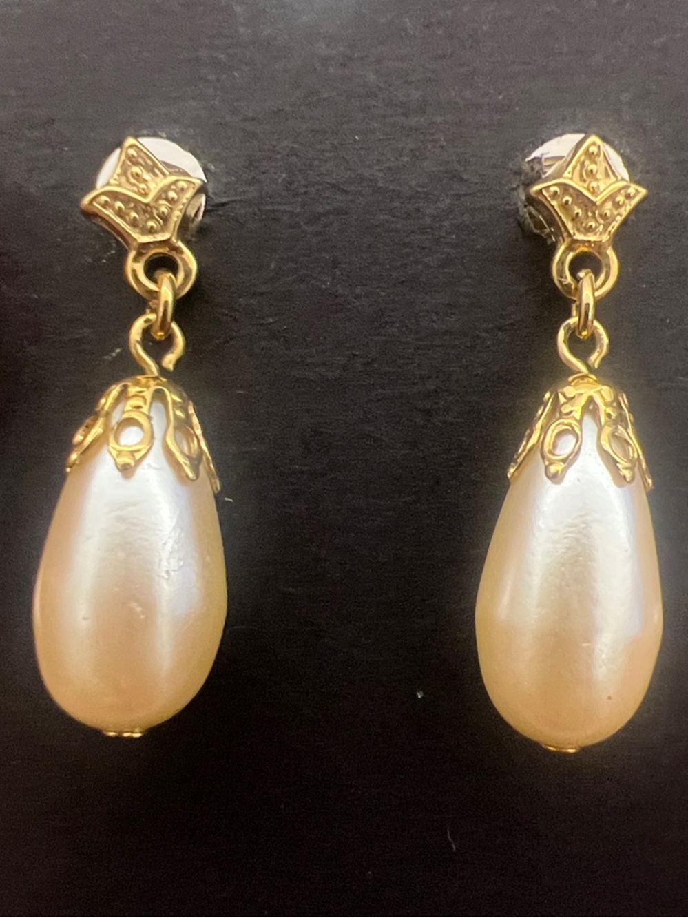 Gold and Pearl Teardrop Dangle Earrings - Women Jewelry